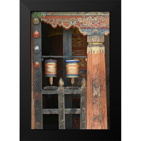 Bhutan, Bumthang Prayer wheel at Jampey Lhakhang Black Modern Wood Framed Art Print by Kirkland, Dennis