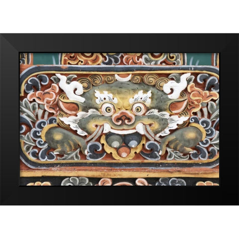 Bhutan, Punakha Punakha Dzong temple woodwork Black Modern Wood Framed Art Print by Kirkland, Dennis