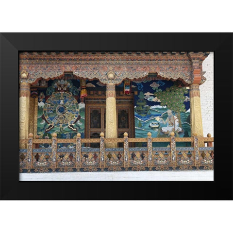 Bhutan Detailed woodwork at Punakha Dzong palace Black Modern Wood Framed Art Print by Kirkland, Dennis