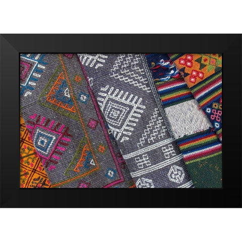 Bhutan-Thimphu Traditional Bhutanese hand woven textiles-wool Black Modern Wood Framed Art Print by Hopkins, Cindy Miller