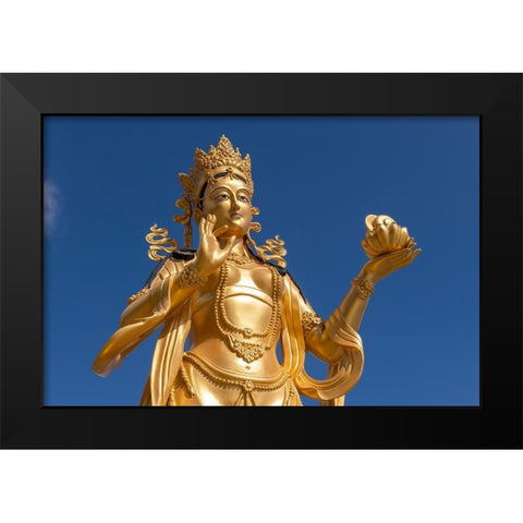 Bhutan-Thimphu Kuensel Phodrang-aka Buddha Point-Golden Bodhisattva statue Black Modern Wood Framed Art Print by Hopkins, Cindy Miller