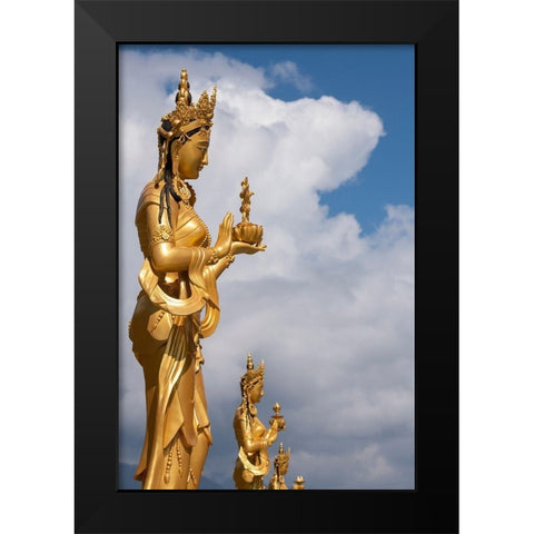 Bhutan-Thimphu Kuensel Phodrang-aka Buddha Point-Golden Bodhisattva statues Black Modern Wood Framed Art Print by Hopkins, Cindy Miller