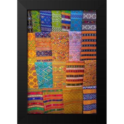 Bhutan-Thimphu Traditional colorful and ornate hand woven textiles Black Modern Wood Framed Art Print by Hopkins, Cindy Miller