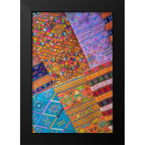 Bhutan-Thimphu Traditional colorful and ornate hand woven textiles Black Modern Wood Framed Art Print by Hopkins, Cindy Miller