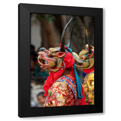 Bhutan-Punakha Dzong Punakha Drubchen Festival-masked dancers Black Modern Wood Framed Art Print by Hopkins, Cindy Miller