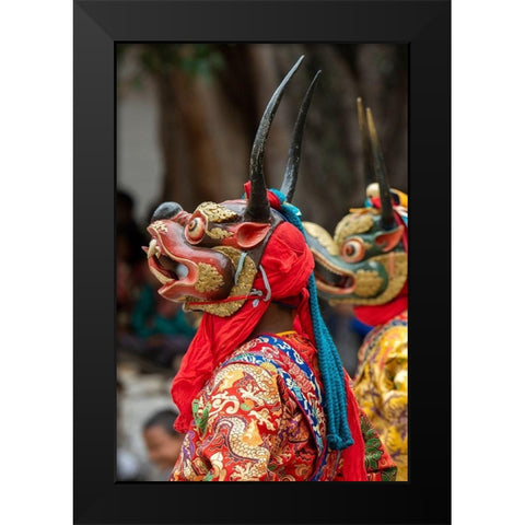 Bhutan-Punakha Dzong Punakha Drubchen Festival-masked dancers Black Modern Wood Framed Art Print by Hopkins, Cindy Miller
