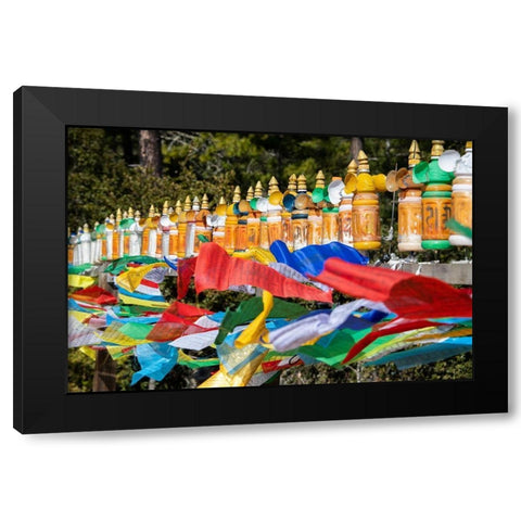 Bhutan-Paro Colorful prayer wheels and flags along the hiking trail to the Tigers Nest Monastery Black Modern Wood Framed Art Print with Double Matting by Hopkins, Cindy Miller