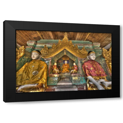 Myanmar, Yangon Buddhas in Shwedagon Temple Black Modern Wood Framed Art Print by Zuckerman, Jim
