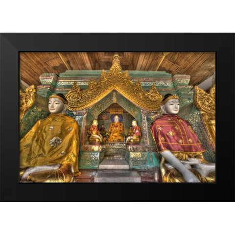 Myanmar, Yangon Buddhas in Shwedagon Temple Black Modern Wood Framed Art Print by Zuckerman, Jim