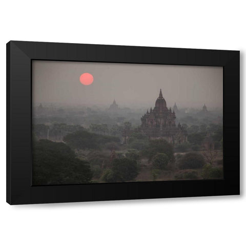 Myanmar, Bagan Sunrise on Buddhist temples Black Modern Wood Framed Art Print with Double Matting by Zuckerman, Jim