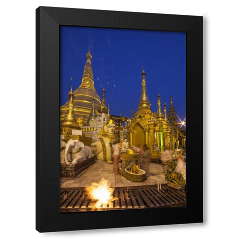 Myanmar, Yangon Shwedagon Temple exterior Black Modern Wood Framed Art Print with Double Matting by Zuckerman, Jim