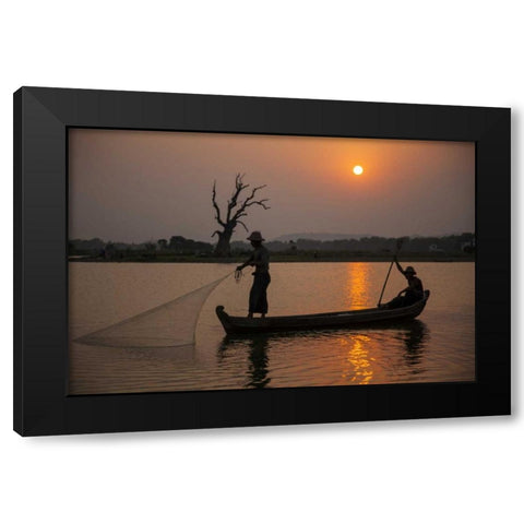 Myanmar, Amarapura Fishermen on Irrawaddy River Black Modern Wood Framed Art Print by Zuckerman, Jim