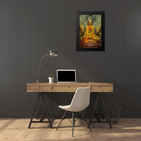 Myanmar, Yangon Buddha in Shwedagon Temple Black Modern Wood Framed Art Print by Zuckerman, Jim