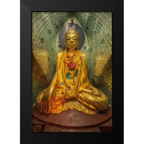 Myanmar, Yangon Buddha in Shwedagon Temple Black Modern Wood Framed Art Print by Zuckerman, Jim