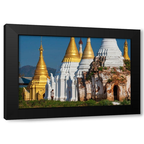 Myanmar-Shan State-Indein-Shwe Indein Pagoda Black Modern Wood Framed Art Print with Double Matting by Haseltine, Tom