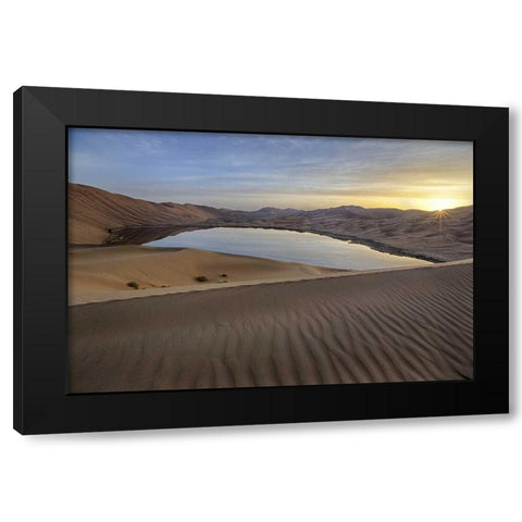 China Sunrise over the Badain Jaran Desert Black Modern Wood Framed Art Print with Double Matting by Anon, Ellen