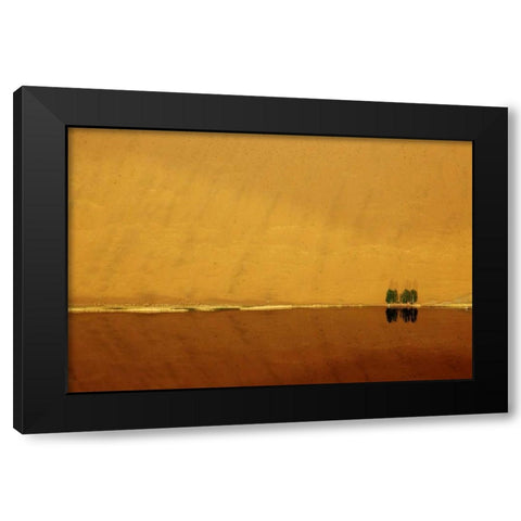 China, Badain Jaran Dune and trees by a lake Black Modern Wood Framed Art Print with Double Matting by Anon, Ellen