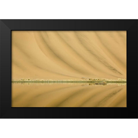 China, Badain Jaran Desert Dune patterns Black Modern Wood Framed Art Print by Anon, Ellen