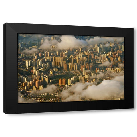 Aerial view of Shanghai-China Black Modern Wood Framed Art Print with Double Matting by Su, Keren