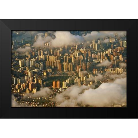 Aerial view of Shanghai-China Black Modern Wood Framed Art Print by Su, Keren