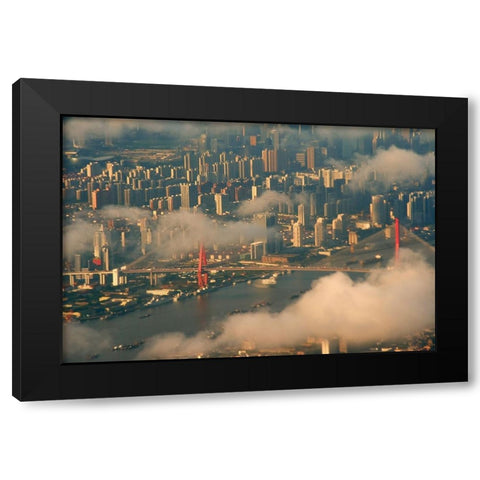 Aerial view of Shanghai-China Black Modern Wood Framed Art Print by Su, Keren