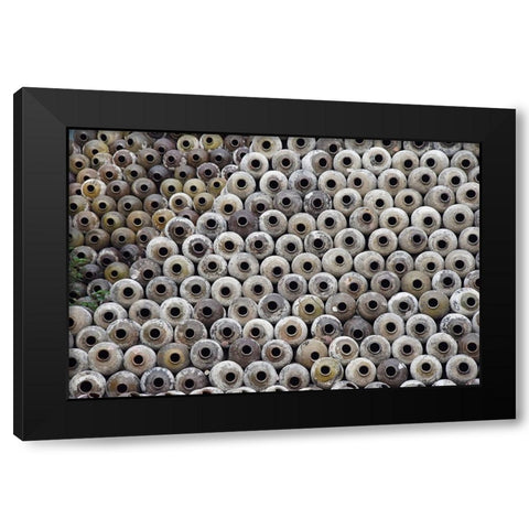 Big pile of wine jars in a winery-Zhejiang Province-China Black Modern Wood Framed Art Print by Su, Keren