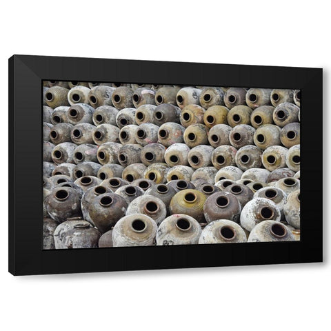 Big pile of wine jars in a winery-Zhejiang Province-China Black Modern Wood Framed Art Print by Su, Keren