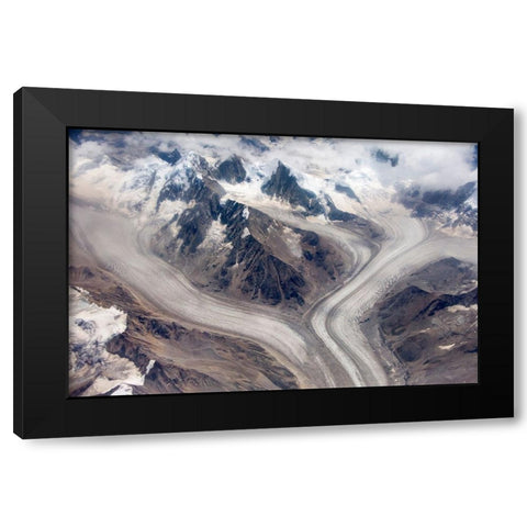 Aerial view of snow mountain and glacier on Tibetan Plateau-China Black Modern Wood Framed Art Print with Double Matting by Su, Keren