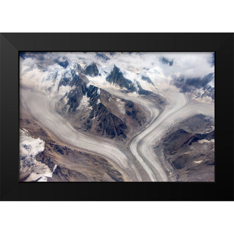 Aerial view of snow mountain and glacier on Tibetan Plateau-China Black Modern Wood Framed Art Print by Su, Keren