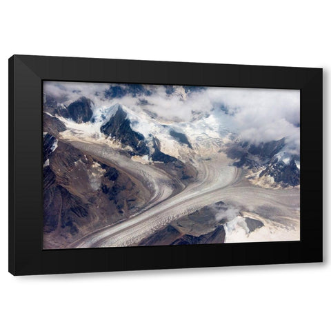 Aerial view of snow mountain and glacier on Tibetan Plateau-China Black Modern Wood Framed Art Print with Double Matting by Su, Keren