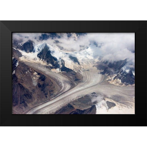 Aerial view of snow mountain and glacier on Tibetan Plateau-China Black Modern Wood Framed Art Print by Su, Keren
