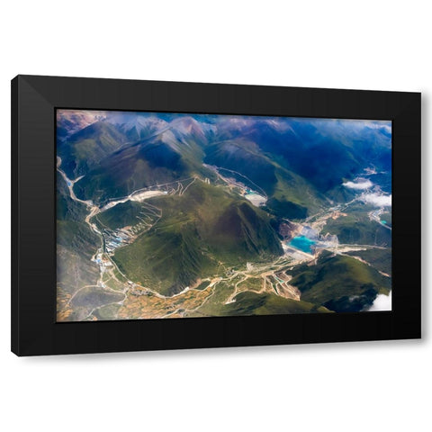 Aerial view of village and barley field in Lhasa Valley-Tibet-China Black Modern Wood Framed Art Print by Su, Keren