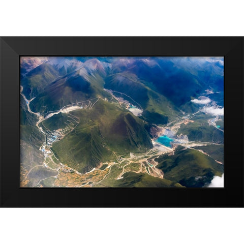 Aerial view of village and barley field in Lhasa Valley-Tibet-China Black Modern Wood Framed Art Print by Su, Keren