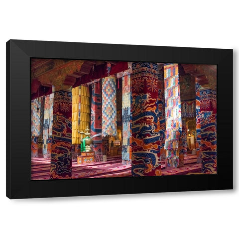 Inside a praying hall in Drepung Monastery-Gelug university monasteries of Tibet-Lhasa-Tibet-China Black Modern Wood Framed Art Print by Su, Keren