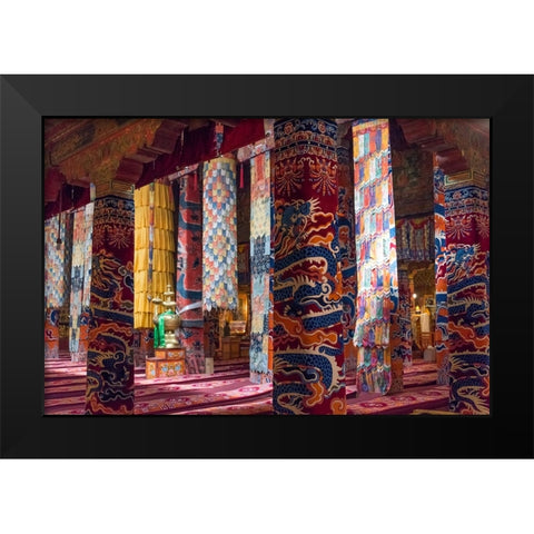Inside a praying hall in Drepung Monastery-Gelug university monasteries of Tibet-Lhasa-Tibet-China Black Modern Wood Framed Art Print by Su, Keren