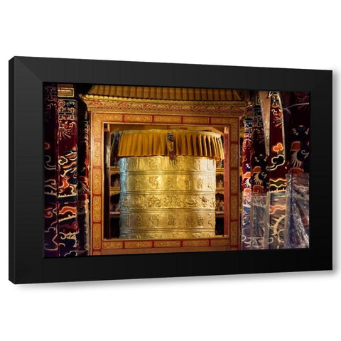 Prayer wheel inside Drepung Monastery-three Gelug university monasteries of Tibet-Lhasa-Tibet-China Black Modern Wood Framed Art Print by Su, Keren