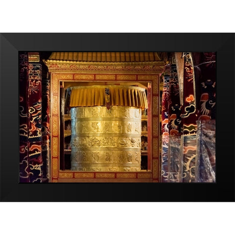 Prayer wheel inside Drepung Monastery-three Gelug university monasteries of Tibet-Lhasa-Tibet-China Black Modern Wood Framed Art Print by Su, Keren