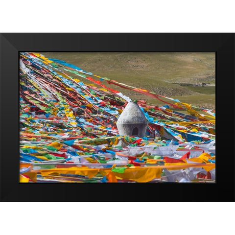 Prayer flags with juniper incense burner on Tibetan Plateau-Namtso-Lake Nam-Tibet-China Black Modern Wood Framed Art Print by Su, Keren