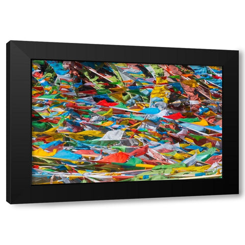 Prayer flags on Tibetan Plateau-Namtso-Lake Nam-Tibet-China Black Modern Wood Framed Art Print by Su, Keren