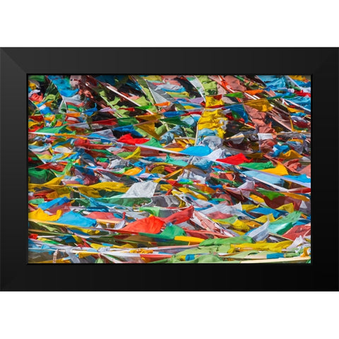 Prayer flags on Tibetan Plateau-Namtso-Lake Nam-Tibet-China Black Modern Wood Framed Art Print by Su, Keren