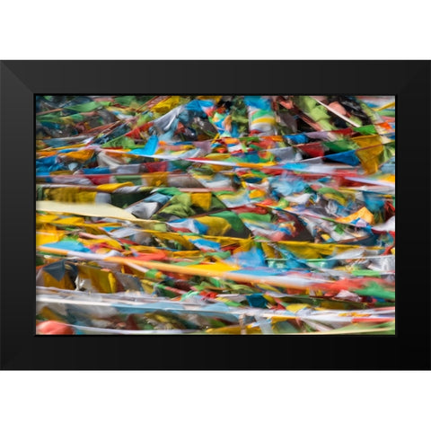 Prayer flags on Tibetan Plateau-Namtso-Lake Nam-Tibet-China Black Modern Wood Framed Art Print by Su, Keren