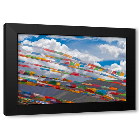 Prayer flags in Simila Mountain-Gyantse County-Tibet-China Black Modern Wood Framed Art Print with Double Matting by Su, Keren