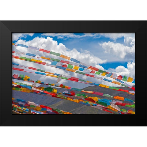 Prayer flags in Simila Mountain-Gyantse County-Tibet-China Black Modern Wood Framed Art Print by Su, Keren