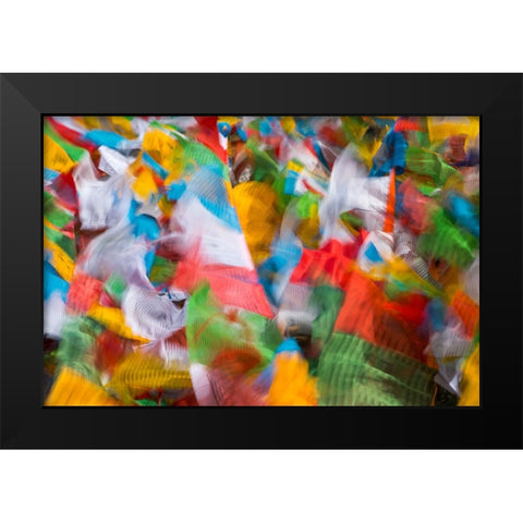 Prayer flags in Simila Mountain-Gyantse County-Tibet-China Black Modern Wood Framed Art Print by Su, Keren