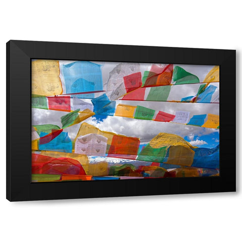 Prayer flags in the Himalayas-Mt-Everest National Nature Reserve-Shigatse Prefecture-Tibet-China Black Modern Wood Framed Art Print by Su, Keren