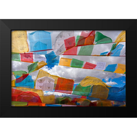 Prayer flags in the Himalayas-Mt-Everest National Nature Reserve-Shigatse Prefecture-Tibet-China Black Modern Wood Framed Art Print by Su, Keren