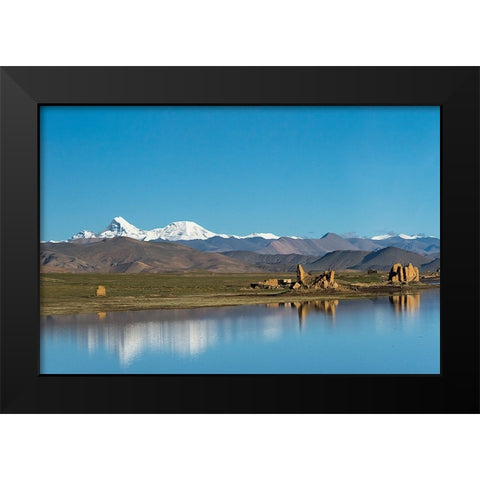 Ruins by a lake-Tibetan Plateau-Dhaulagiri-Shigatse Prefecture-Tibet-China Black Modern Wood Framed Art Print by Su, Keren