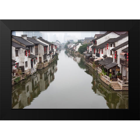 Traditional houses along the Grand Canal-Wuxi-Jiangsu Province-China Black Modern Wood Framed Art Print by Su, Keren