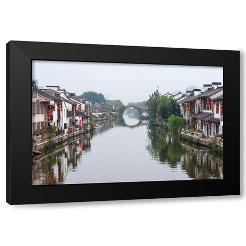 Traditional house and stone bridge on the Grand Canal-Wuxi-Jiangsu Province-China Black Modern Wood Framed Art Print with Double Matting by Su, Keren