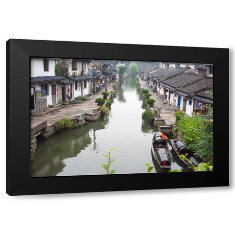 Rowing Wupeng boat on the Grand Canal-Shaoxing-Zhejiang Province-China Black Modern Wood Framed Art Print with Double Matting by Su, Keren